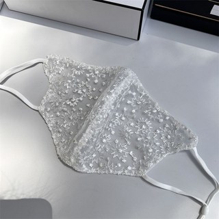 時尚配件 夏季新款透氣蕾絲流蘇防風防護裝飾麵紗可水洗口罩高顔值防曬口罩, 白色蕾絲淨版