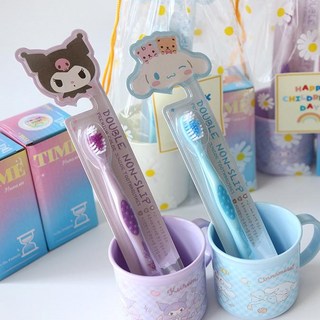 산리오 어린이집 유치원 양치컵 칫솔 선물 세트 쿠로미 시나모롤 [정품 캐릭터 시나몬롤 초등학생 학원 단체 구디백 답례품 양치 모래시계], 1. 이케아컵+양치세트(시나모롤칫솔+모래시계), 1개