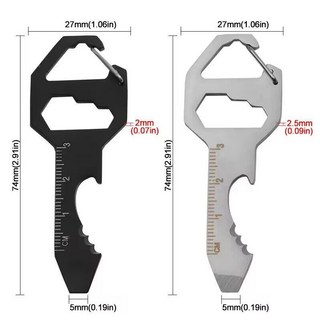 多功能鑰匙扣工具 - 戶外便攜式開瓶器扳手尺子多合一, 銀色, 1個