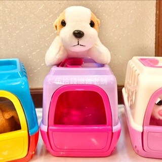 迷你毛絨寵物籠玩具組：可愛貓狗娃娃，兒童扮家家酒玩具，外出籠設計，培養愛心與想像力, 狗（不挑色隨機出貨）, 1個