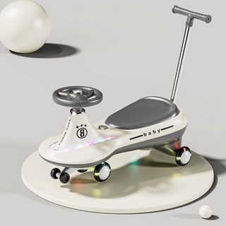 嚕嚕車 兒童玩具車 帶音樂燈光 防側翻 附推桿, 深邃灰靜音閃光輪+推把, 1個