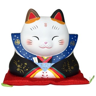 藥師窯 錦彩福助招福招財貓 吉祥物 招運開福 擺飾 12cm, 多色