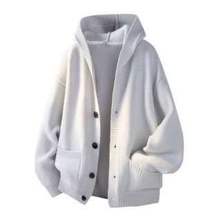 針織連帽上衣 - 男款長袖休閒保暖內搭 重磅加厚仿羊毛衣 韓版寬鬆防風防寒毛線衣 秋冬彈性柔軟親膚開衫