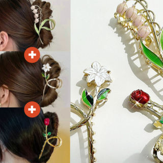 3종세트 소므 플라워 메탈 헤어 집게핀