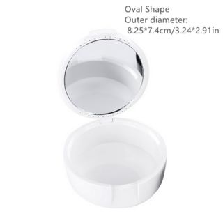 거울 타원형 틀니 스토리지와 치아 보관 상자 리테이너 휴대용 어금니 기 8 색, 02 Oval White