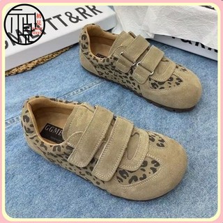 豹紋德訓鞋女複古阿甘鞋2025新款鞦鼕季一腳蹬大頭魔術貼休閒闆鞋