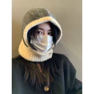 日系秋冬新款巴拉克拉法帽保暖帽子圍脖一體女情侶款護耳針織帽