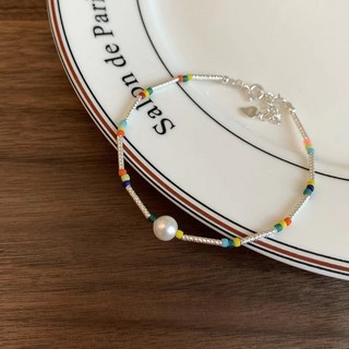 鴻利首飾廠 碎銀子彩虹笑臉串珠手鏈 女款小眾百搭甜美氣質疊戴手鍊