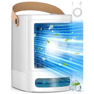 FANCOLE 미니 에어컨 3-IN-1 소형 에어컨 3단계 가습 및 3가지 속도 7가지 색상 야간 조명 8시간 냉각을 위한 탑 필 탱크 침실 방 사무실용 책상 휴대, FANCOLE 미니 에어컨, 3-IN-1 소형 에어컨,