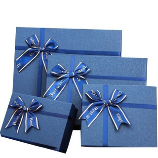藍色燙金緞帶禮盒，精緻禮品包裝盒，多尺寸可選，生日節慶送禮首選, 大款一般款(29*21*9), 1個