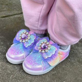 프롬베베 여아용 릴리 글리터 리본 LED 여아 운동화
