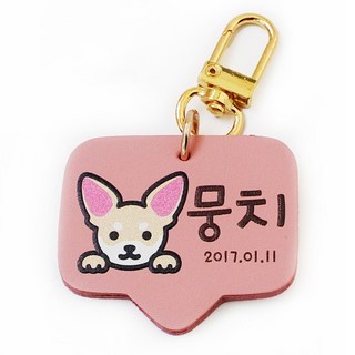 반려동물 고리형 인식표 강아지 외출용 이름표, 둥근체, 핑크, 1개