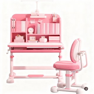 升降兒童書桌椅組合 附LED燈 桌面收納 穩固防滑, 粉色