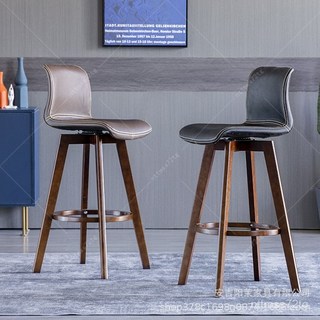 實木吧檯椅旋轉酒吧椅：前臺高腳椅，創意奶茶沙發店靠背凳家用, 咖啡色抗劃傷皮原木架,61釐米坐高, 1個