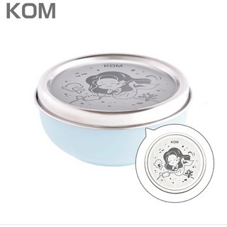 KOM最新版三色碗，不鏽鋼餐碗，矽膠碗，耐高溫，附碗蓋湯匙，幼稚園餐碗，副食品碗，幼兒園餐碗, 1個, 最新款】不鏽鋼蓋磨砂碗→美人魚（附匙