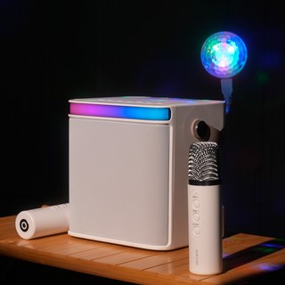 아이리버 홈파티 휴대용 미니 가정용 캠핑 펜션 방구석 강의용 방송용 유튜브 콘덴서 도킹형 무선 듀얼 마이크 블루투스 노래방 스피커, 본품+미러볼+파우치+마이크커버, 블랙