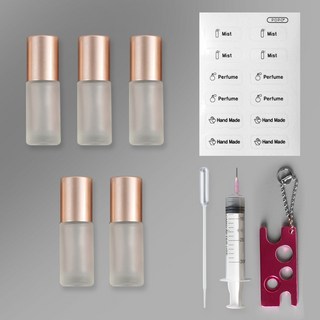 포포라운지 롤온공병 향수 용기 아로마 화장품 소분 공병 + 안전바늘 주사기 + 스포이드 + 롤온 오프너 + 스티커, 1개, (5ml 불투명)5개+소분도구+스티커 1장