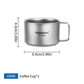 PACOONE 티타늄 휴대용 커피 캠핑 여행 머그 메탈 마시는 밀크 텀블러, 100ml