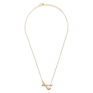 타사키 밸런스 18K 옐로 골드 크로스 아코야 펄 다이아몬드 펜던트 네크리스