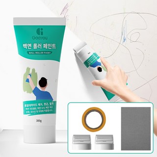Gaayou 롤러페인트 화이트 벽지복원제 보수용 곰팡이 제거 셀프페인팅 초간단 벽지 얼룩제거제 롤러캡 + 사포 + 마킹테이프, 1개, 300ml
