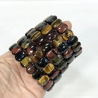 御古齋 虎眼石手排 三色黃金藍金虎眼 招財避邪自信手鍊, 1個, 三色虎眼石小版手排