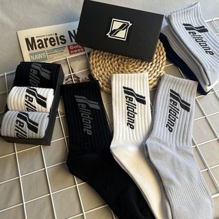 3雙袋裝襪子男士長筒字母運動中筒襪潮牌女秋冬高幫籃球長襪子ins