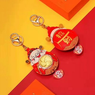 周家轉運財神鑰匙扣足金風生水起福葫蘆掛飾包包掛件車掛活動禮品招財擺件裝飾擺件招財小物招財進寶開幕送禮開店賀禮開店禮物招財, 風生水起財神版（單掛件, 1個