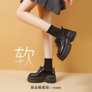 厚底休閒女鞋 英倫風小皮鞋 2025新款百搭增高厚底軟底繫帶粗跟樂福鞋