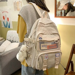 台出 書包 女韓版ins風初中小學生雙肩包 大容量高顏值校園簡約旅行背包, 加厚加固防水面料米白色,單個書包