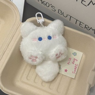 網紅爆款可愛毛絨長尾巴貓鑰匙扣掛件軟夫夫公仔書包掛飾配飾 鑰匙扣 可愛掛件 裝飾 日韓風掛件, 1個, 白色貓咪