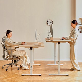 아우스 원목 FJ05 듀얼모터 700폭 전동 모션데스크 버클식 간편조립 전동책상 높낮이조절책상 스탠딩책상 1000 1200 1400 1600, 내추럴 상판+화이트 프레임