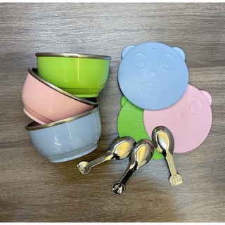 台灣製三色碗 兒童碗 304不鏽鋼隔熱碗 SGS合格 幼稚園指定專用 304不鏽鋼蓋隔熱碗, 台灣製, 1套, 1藍殼碗,1個PE蓋,1湯匙=1套(袋裝無吊卡)