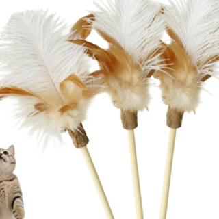 레이지웍 고양이가 뜯기도전에 보채는 마따따비 리얼깃털 낚시대 장난감, 3개, 베이지