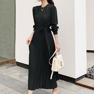 미화부장 여성 고급 롱원피스 주름 치마 결혼식 하객룩