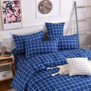 HOFY 台灣製 銀離子 格子床包枕套組 單人3.5尺 藍色