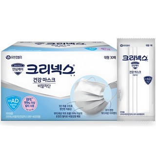 크리넥스 비말차단 건강 마스크 성인용 대형 KFAD, 30개입, 1개, 화이트