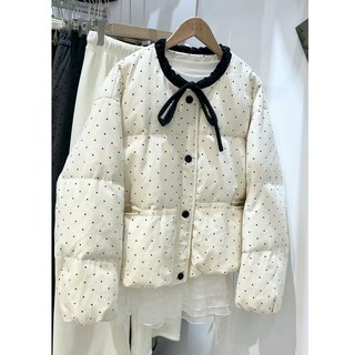 韓系小香風寬鬆顯瘦蝴蝶結圓點麵包服外套