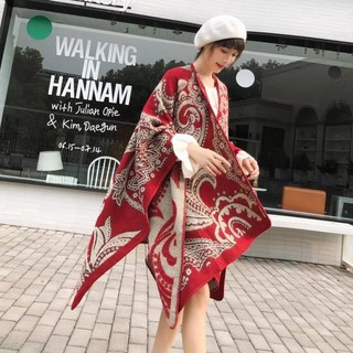 羊絨披肩斗篷 格子板冬季保暖羊毛披肩 時尚加厚雙面毛絨圍巾婚禮派對