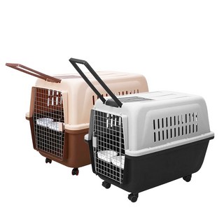 艾爾發寵物 寵物外出航空箱 外出提籠 4 - 5號箱 拉桿式外出籠, 咖啡色,4號 (拉桿), 1個