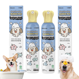 펫생각 데일리케얼 이지 클렌징 버블 샴푸 풍성하고 크리미한 거품 순하고 자극없는 목욕 피부 보습 진정 보호, 2개, 300ml