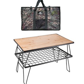 露營中毒本鋪 鋼網桌 摺疊網桌 露營桌 黑網桌 折疊桌 T-230 層層疊鋼網桌 柯曼, 黑色套組【兩桌+木板+收納袋】