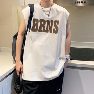 美式背心短袖T恤男夏季重磅無袖運動汗衫籃球服球衣字母坎肩潮