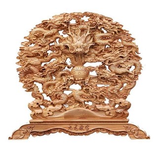 肥城桃木九龍獻寶擺臺 居家客廳玄關擺飾, 中號加厚