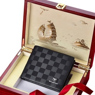 真皮錢包皮夾正品 橫款 商務格紋 皮包錢夾高檔禮盒裝 05棋盤錢包頭層牛皮 父親節禮物
