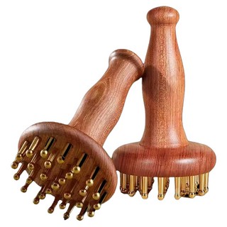 29齒黃銅經絡刷 全身按摩刷 刮痧按摩梳 揉腹部按摩器 手柄式經絡按摩棒, 【手柄款】K黃銅經絡刷*1個,精美包裝, 1個