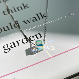 Valentine.1983 925純銀奧地利水晶立體魔方極光項鍊 簡約時尚 5mm