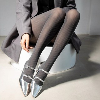 銀絲竪條紋絲襪 薄款微透膚褲襪 性感微透肉 復古風