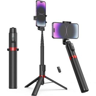 KraftGeek51인치 아이폰용 삼각대 아이폰 및 안드로이드용 전화 스탠드 비디오 녹화 블로깅 콘텐츠 생성을 위한 리모컨이 있는 휴대용 휴대폰 셀카봉 블랙 레드, 51 Inch _Black & Red, Black & Red
