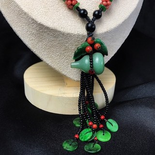 草莓晶葫蘆碧玉平安扣項鍊 - 精緻雕刻 稀有設計, 1個