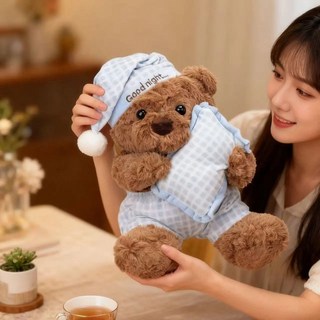 可愛睡衣小熊毛絨玩偶 晚安熊 陪睡公仔 創意少女心 生日禮物, 1個, 【注意：隨機發貨無娃娃】詳細請問客服可愛萌寶安撫睡衣熊30厘米【送人禮袋款】